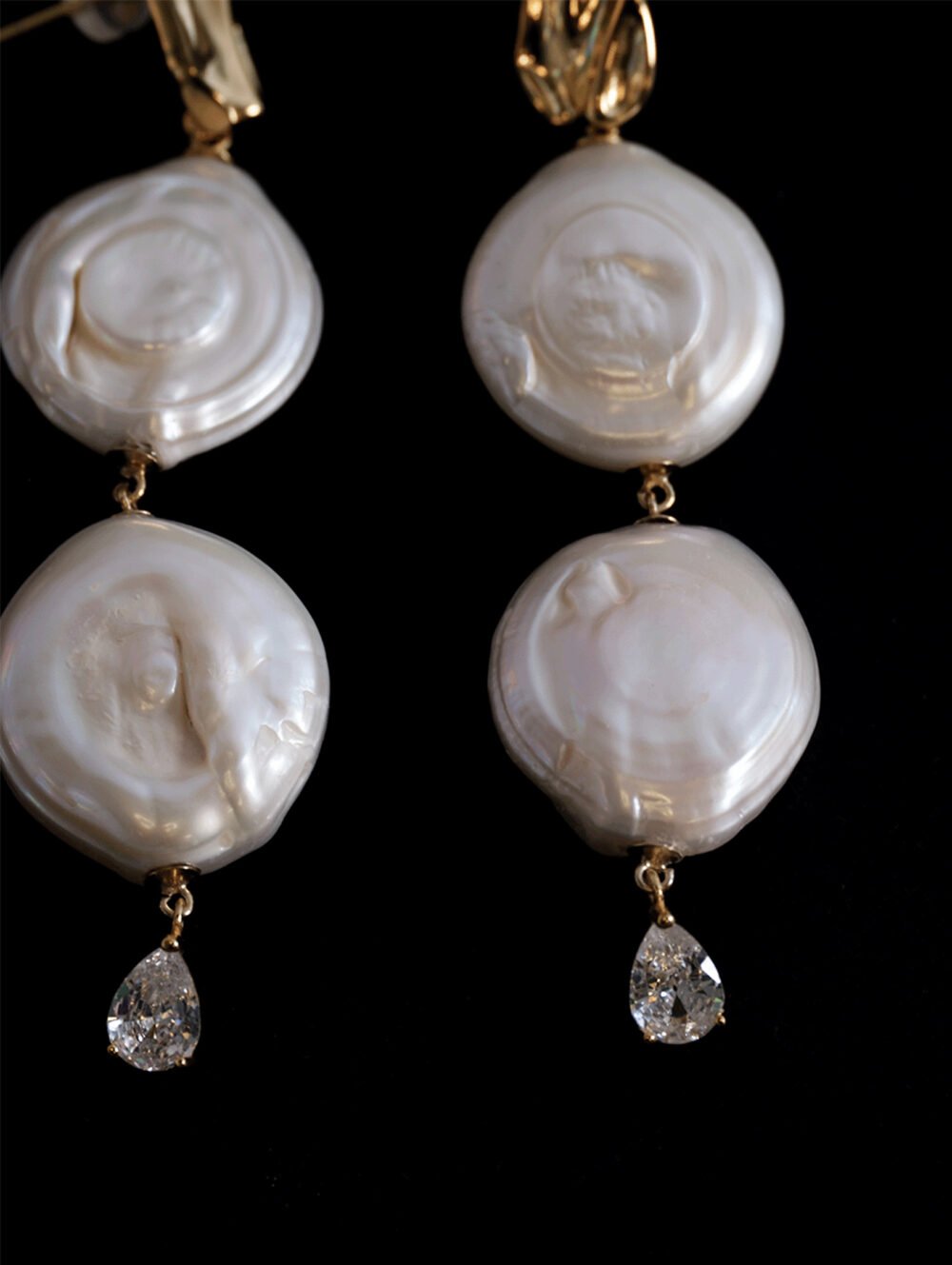 Baroque Pearl Stud Earrings with Cubic Zirconia and 18K Gold Plating