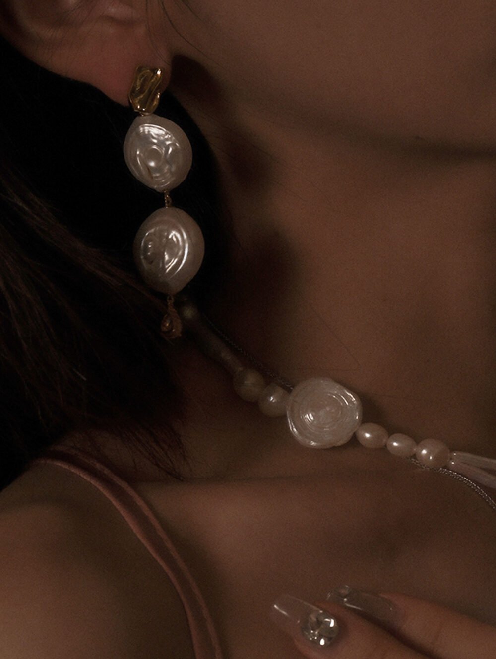 Timeless Baroque Pearl Earrings with Diamond and Gold-Plated Silver Setting