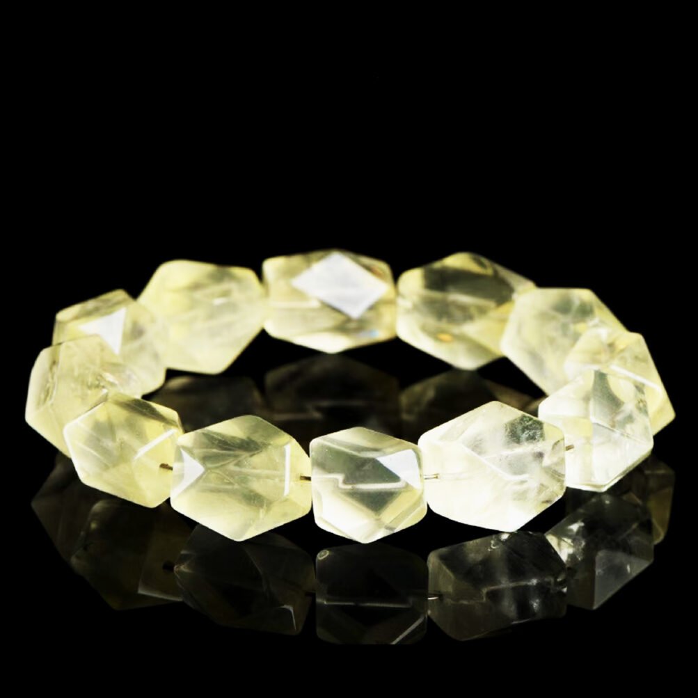 Natural Lemon Crystal Bracelet with fresh lemon-yellow tones and a touch of green, radiating a soft, warm glow.